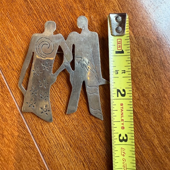 Vintage Far Fetched Large 2.5” Brooch Pin 925 Sterling Silver Man Woman Couple - Picture 5 of 7
